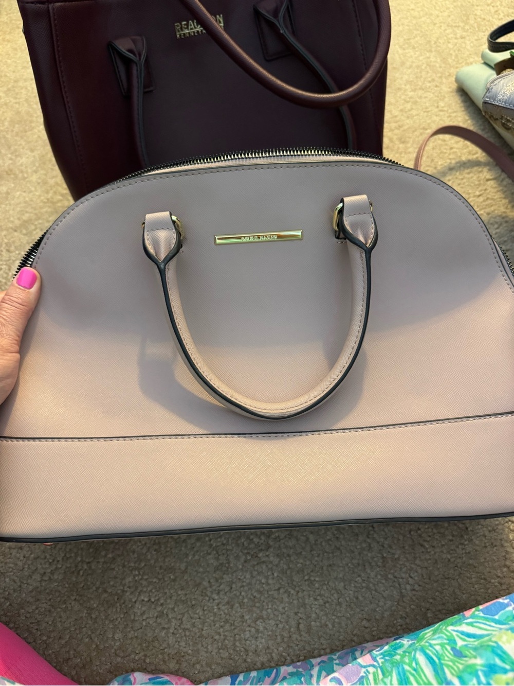 Anne Klein Pale Blush Dome Satchel with Gold Hardware